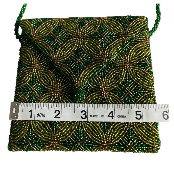 Vintage Art Deco Style Glass Beaded Shoulder Handbag w/ Circular Motif - Picture 13 of 14